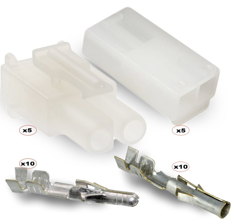 2-Circuits .093"" - Molex Connector, 5 Matched Set,14-20 Awg, Free Hanging, W/Lock